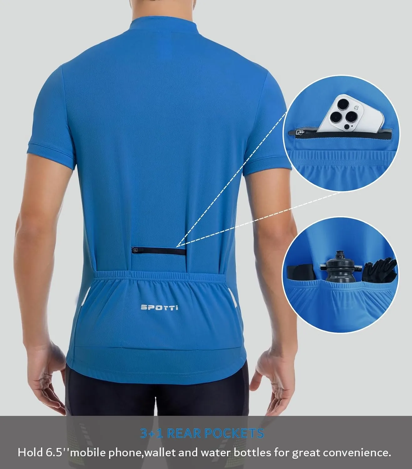 Spotti Men's Cycling Bike Jersey Short Sleeve with 3 Rear Pockets- Moisture Wicking, Breathable, Quick Dry Biking Shirt
