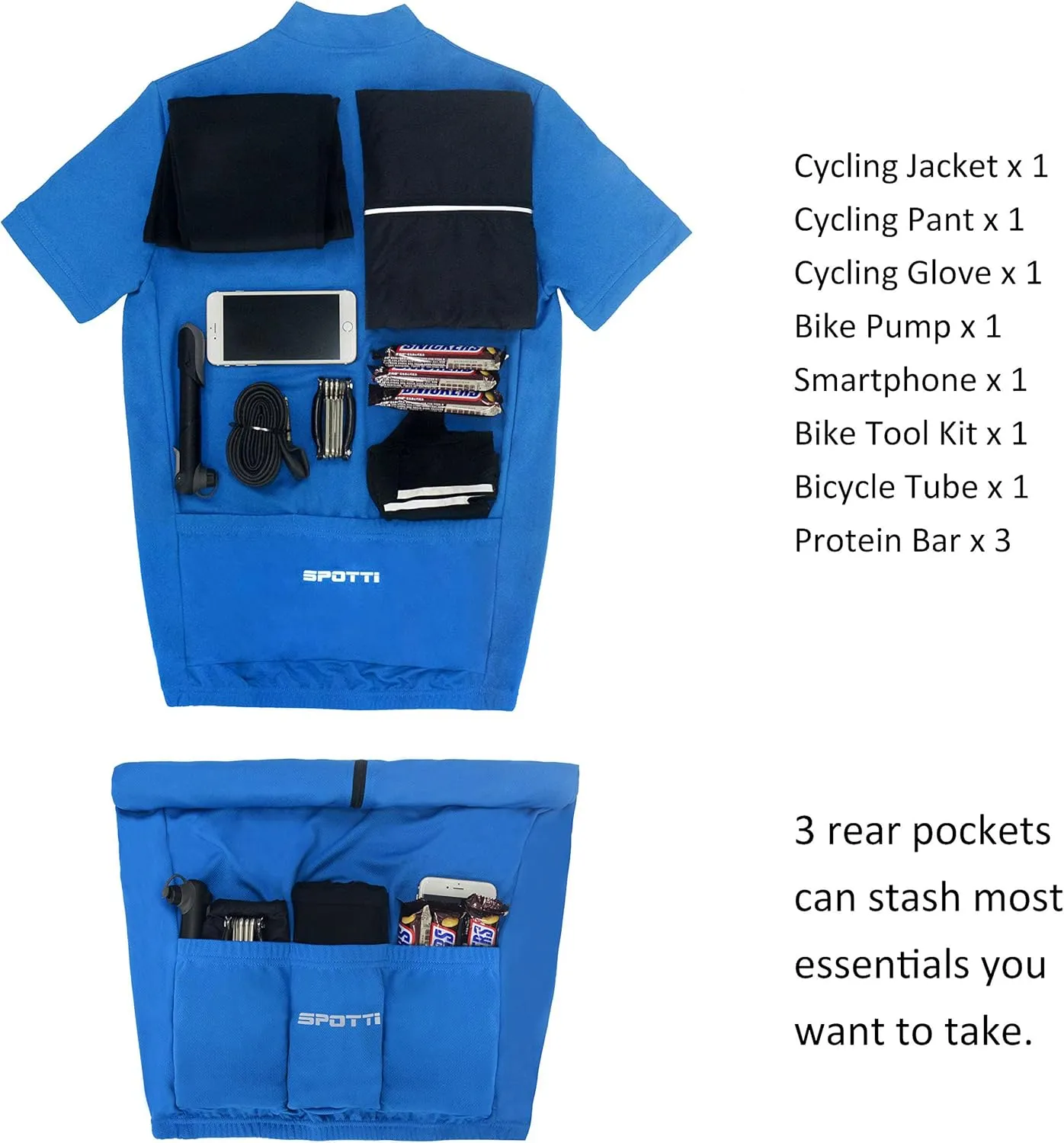 Spotti Men's Cycling Bike Jersey Short Sleeve with 3 Rear Pockets- Moisture Wicking, Breathable, Quick Dry Biking Shirt