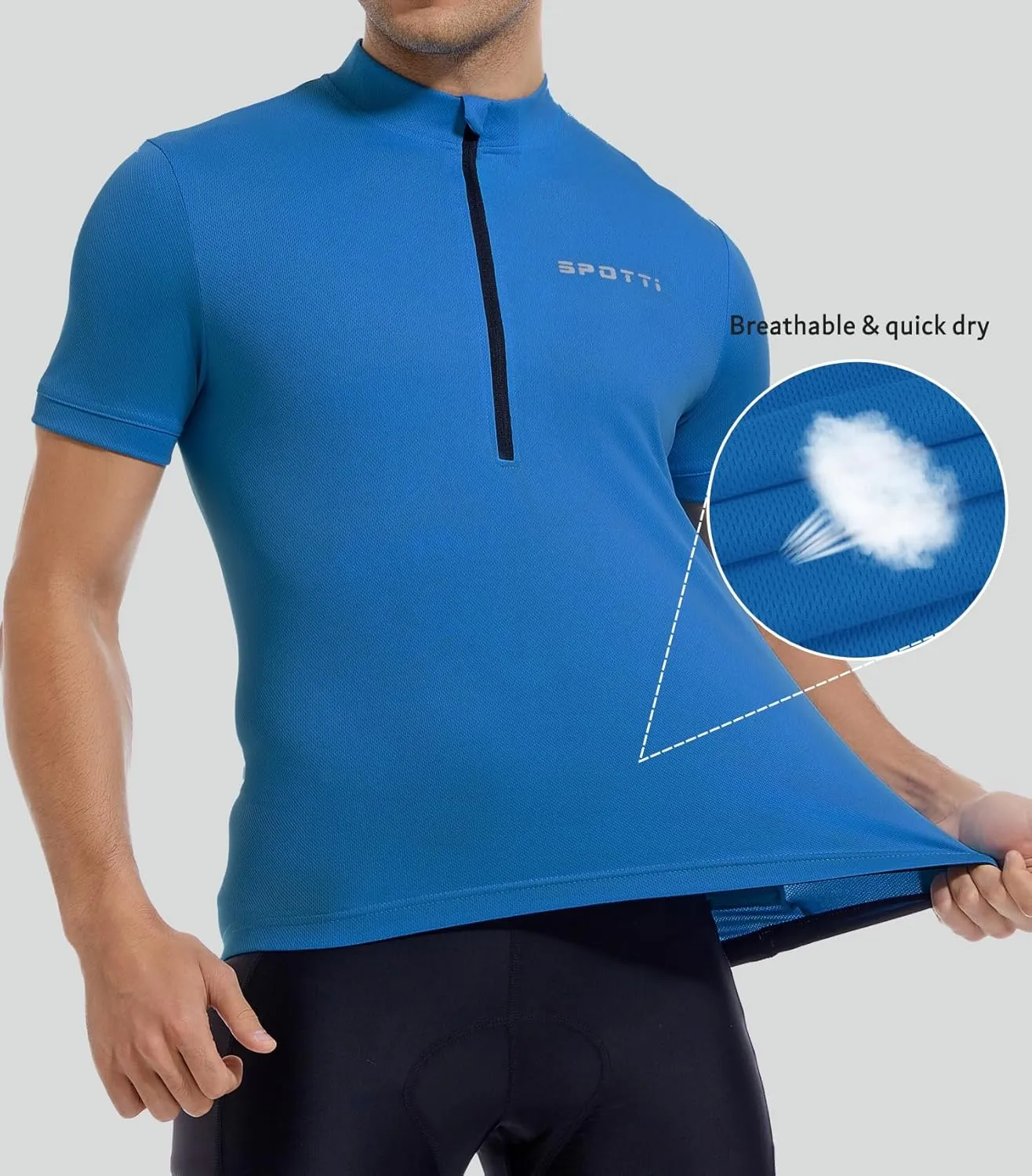 Spotti Men's Cycling Bike Jersey Short Sleeve with 3 Rear Pockets- Moisture Wicking, Breathable, Quick Dry Biking Shirt