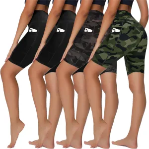 Sundwudu 4 Pack Biker Shorts for Women - 8”/5”/3” High Waist Tummy Control Summer Workout Shorts for Running Yoga Athletic