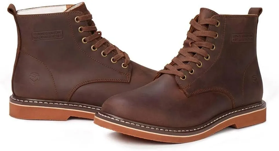 SUREWAY Men’s 6" Stylish and Comfort Leather Ankle Lace-up Boots,Men Dress Chukka Boots,6-Inch Service Boot Pro,Casual Soft toe Brown Work Boots