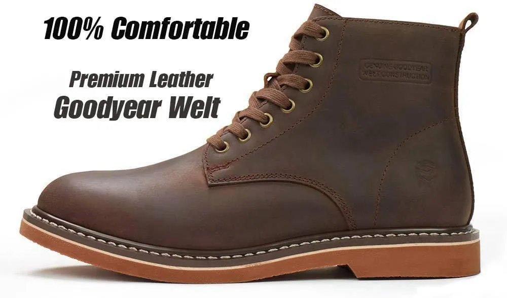 SUREWAY Men’s 6" Stylish and Comfort Leather Ankle Lace-up Boots,Men Dress Chukka Boots,6-Inch Service Boot Pro,Casual Soft toe Brown Work Boots