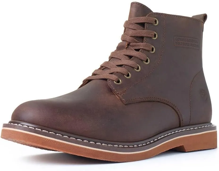 SUREWAY Men’s 6" Stylish and Comfort Leather Ankle Lace-up Boots,Men Dress Chukka Boots,6-Inch Service Boot Pro,Casual Soft toe Brown Work Boots