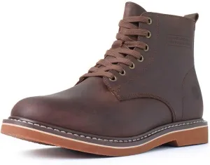 SUREWAY Men’s 6" Stylish and Comfort Leather Ankle Lace-up Boots,Men Dress Chukka Boots,6-Inch Service Boot Pro,Casual Soft toe Brown Work Boots