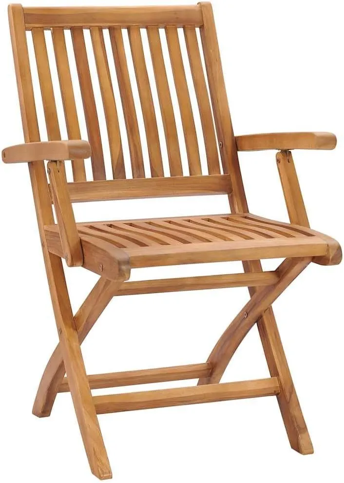 Teak Wood Patio Chairs Set of 2 with Taupe Cushions, Foldable Outdoor Lounge Chairs for Patio Garden Poolside Beach Camping, Durable Solid Wood Furniture