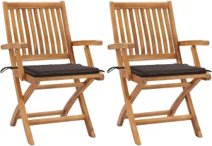 Teak Wood Patio Chairs Set of 2 with Taupe Cushions, Foldable Outdoor Lounge Chairs for Patio Garden Poolside Beach Camping, Durable Solid Wood Furniture