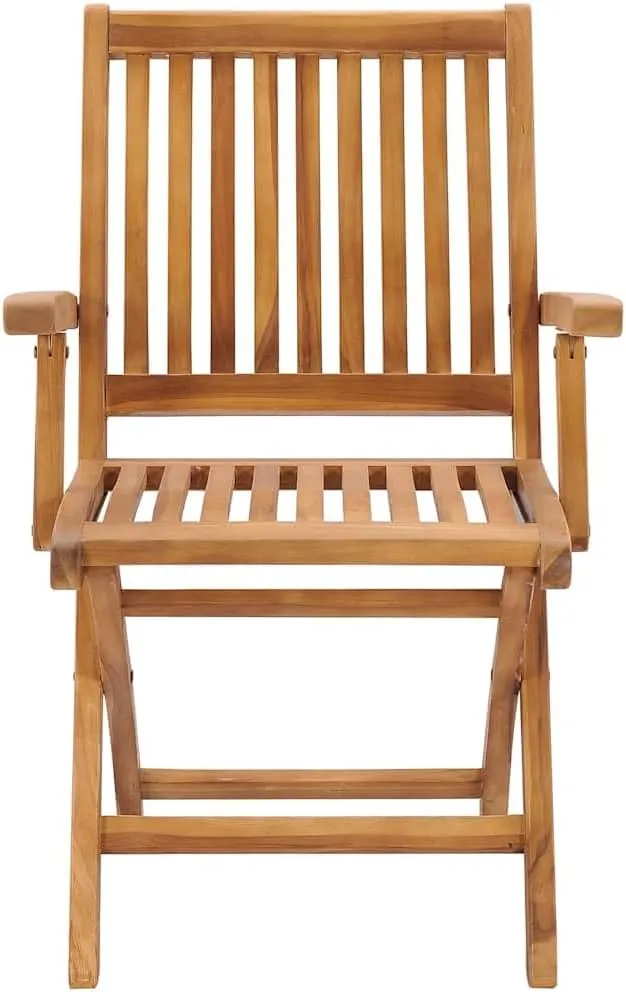 Teak Wood Patio Chairs Set of 2 with Taupe Cushions, Foldable Outdoor Lounge Chairs for Patio Garden Poolside Beach Camping, Durable Solid Wood Furniture