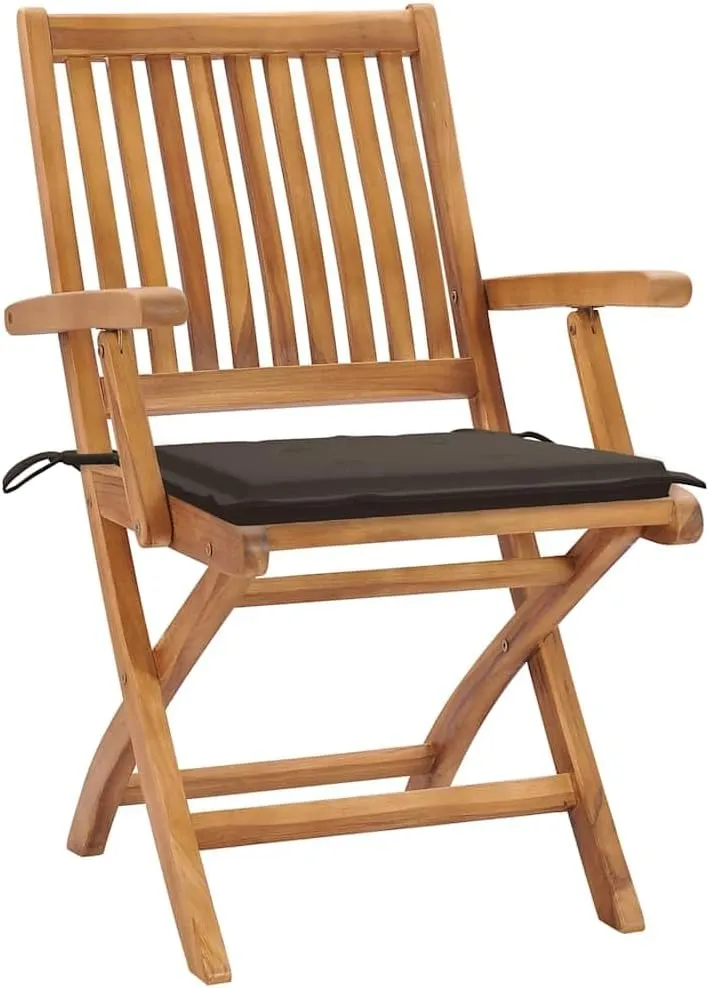 Teak Wood Patio Chairs Set of 2 with Taupe Cushions, Foldable Outdoor Lounge Chairs for Patio Garden Poolside Beach Camping, Durable Solid Wood Furniture