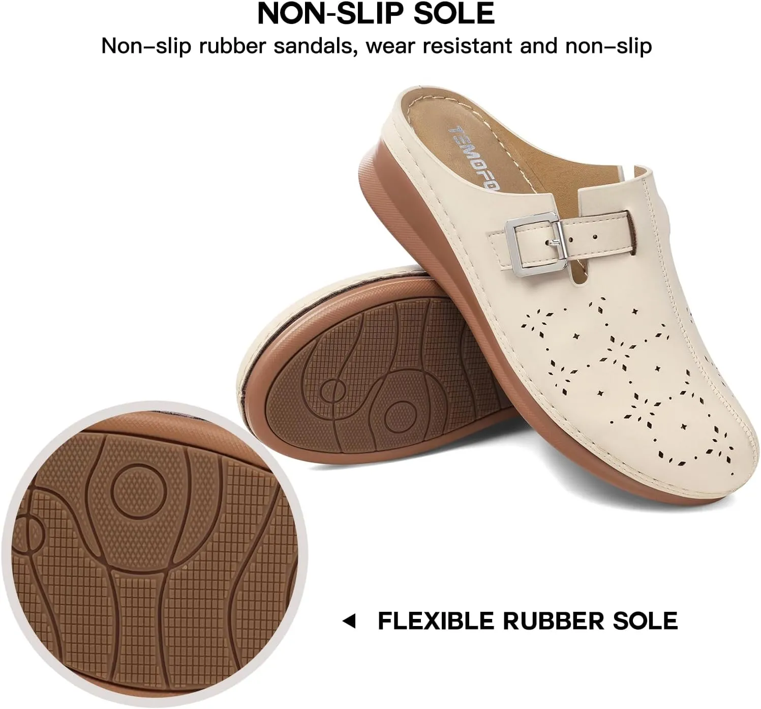 TEMOFON Clogs for Women Mules Shoes: Comfortable Arch Support Closed Toe Sandals Backless Low Wedge Slip on Shoes