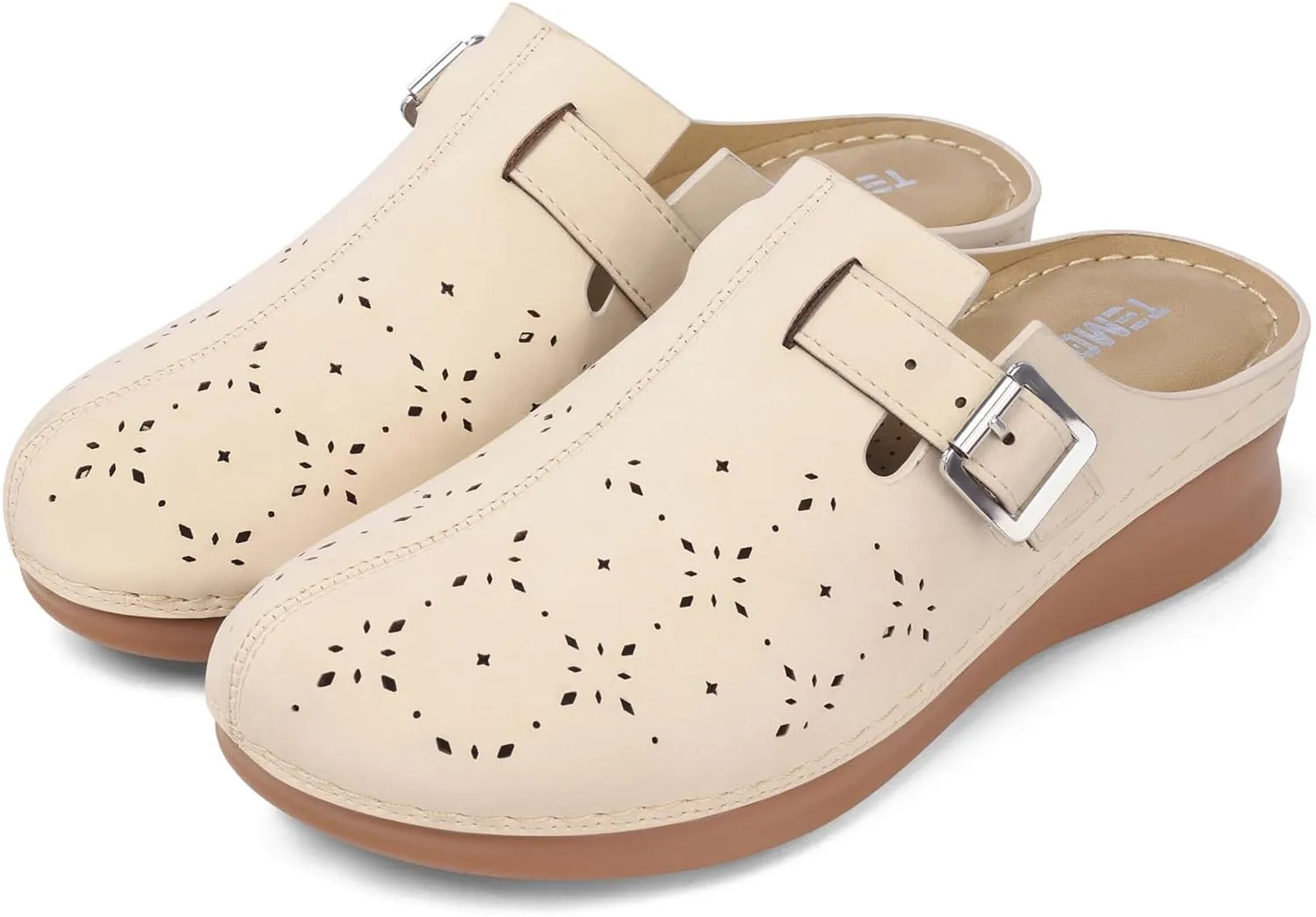 TEMOFON Clogs for Women Mules Shoes: Comfortable Arch Support Closed Toe Sandals Backless Low Wedge Slip on Shoes