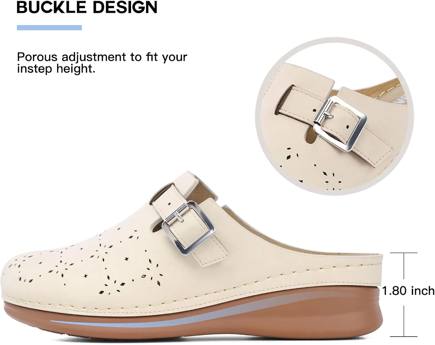 TEMOFON Clogs for Women Mules Shoes: Comfortable Arch Support Closed Toe Sandals Backless Low Wedge Slip on Shoes