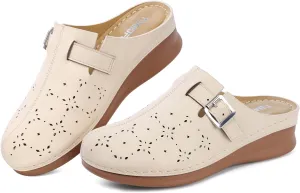 TEMOFON Clogs for Women Mules Shoes: Comfortable Arch Support Closed Toe Sandals Backless Low Wedge Slip on Shoes