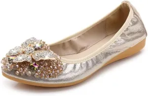 TN TANGNEST Womens Shiny Foldable Ballet Flats Wedding Rhinestone Slip On Flat Shoes
