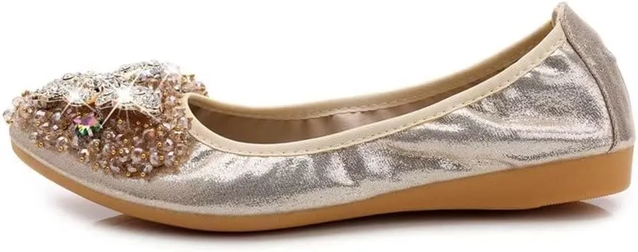 TN TANGNEST Womens Shiny Foldable Ballet Flats Wedding Rhinestone Slip On Flat Shoes
