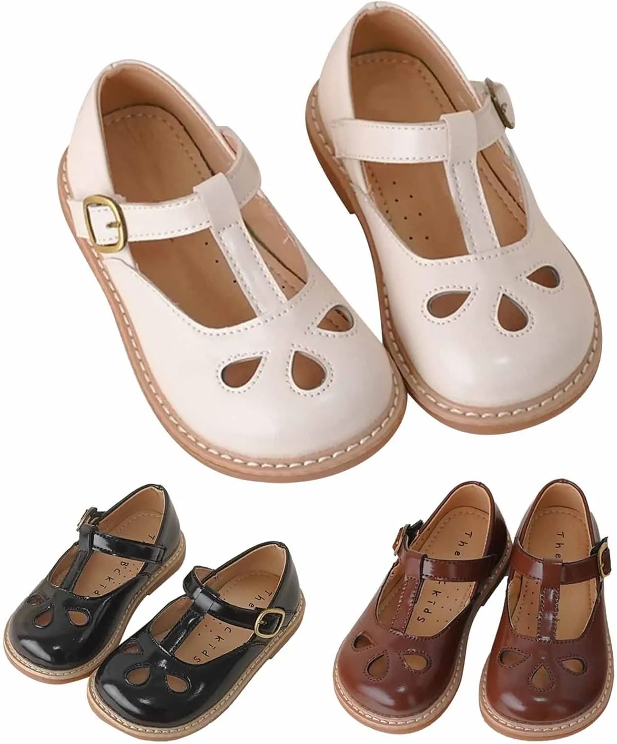 Toddler Girls Mary Jane Shoes Flat Closed Toe T-Strap Kids Cute Buckle Sandals Leather Non Slip Breathable Summer