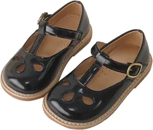 Toddler Girls Mary Jane Shoes Flat Closed Toe T-Strap Kids Cute Buckle Sandals Leather Non Slip Breathable Summer