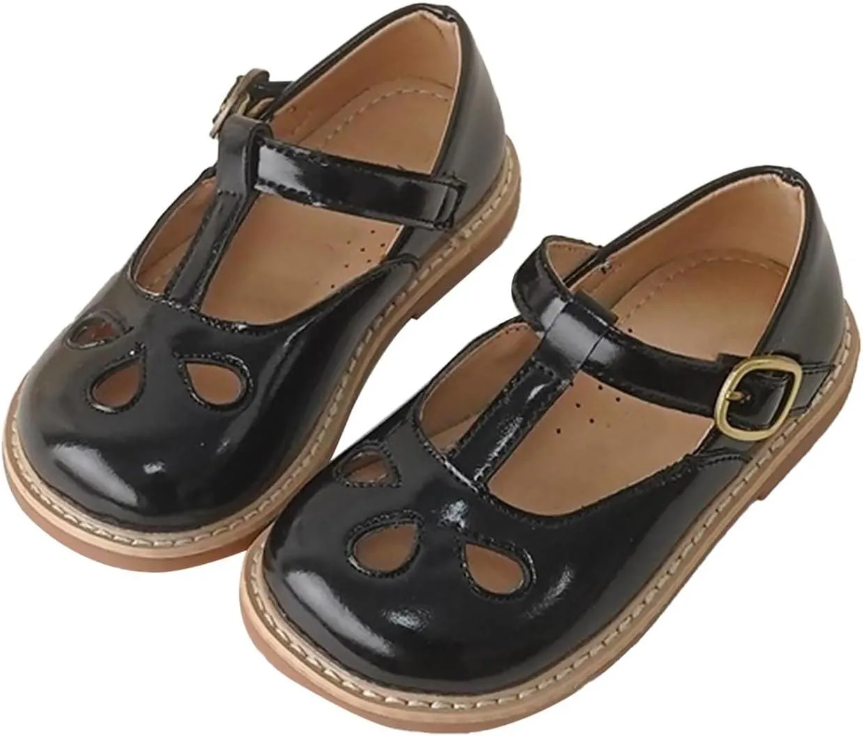 Toddler Girls Mary Jane Shoes Flat Closed Toe T-Strap Kids Cute Buckle Sandals Leather Non Slip Breathable Summer