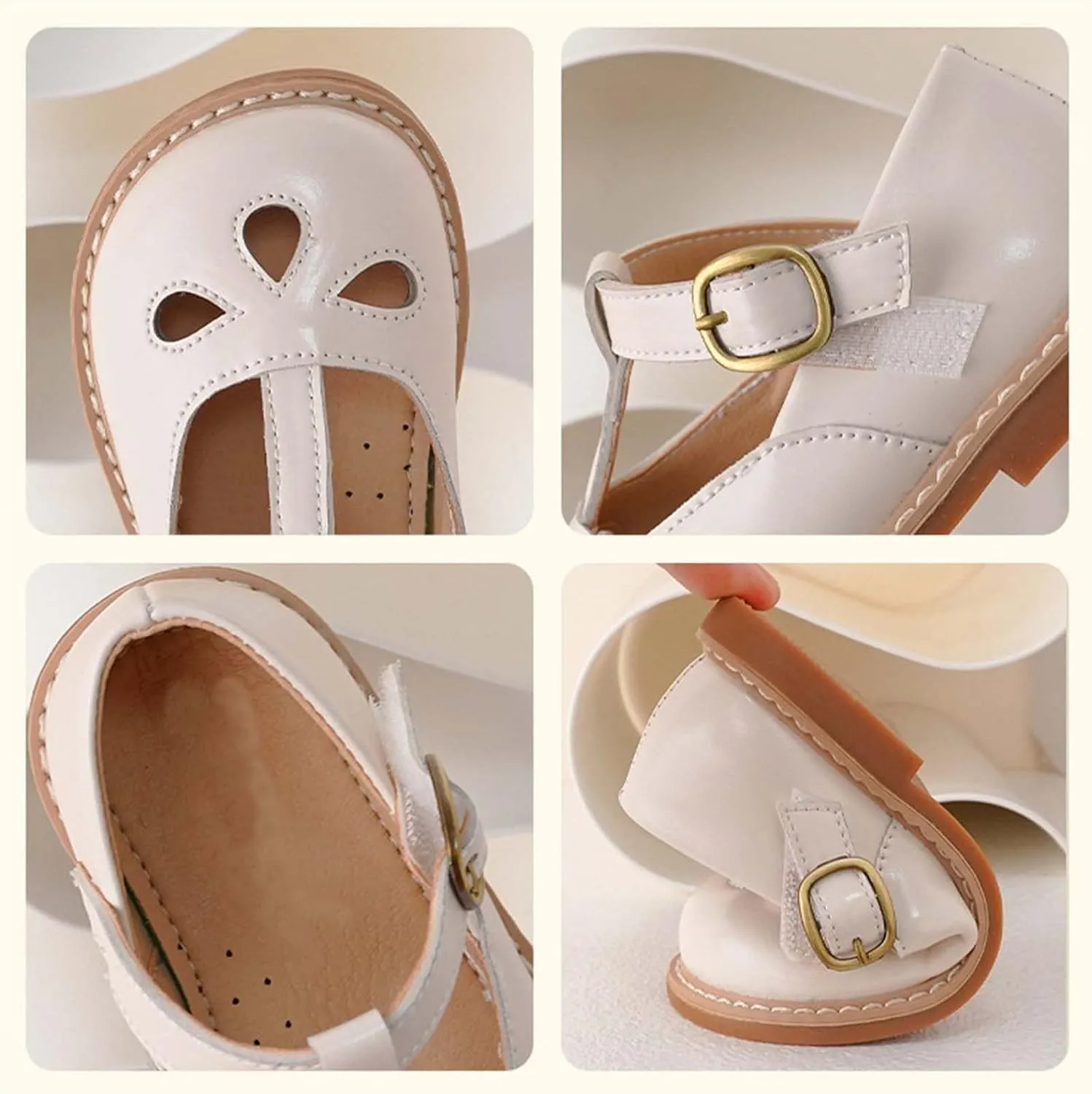 Toddler Girls Mary Jane Shoes Flat Closed Toe T-Strap Kids Cute Buckle Sandals Leather Non Slip Breathable Summer