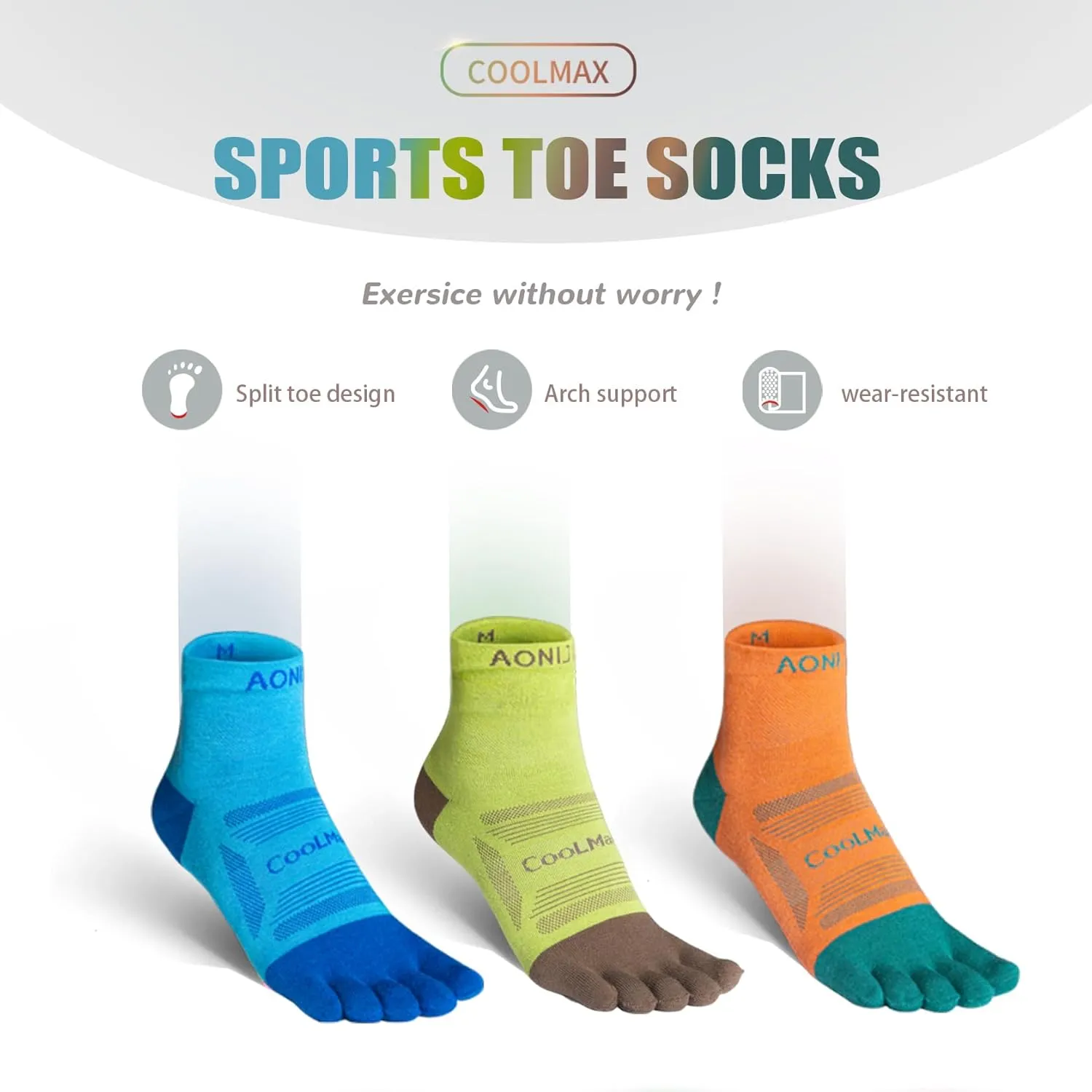 Toe Socks Cool-max Running Socks for Men Women 3 Pairs Athletic Breathable Five Finger Socks