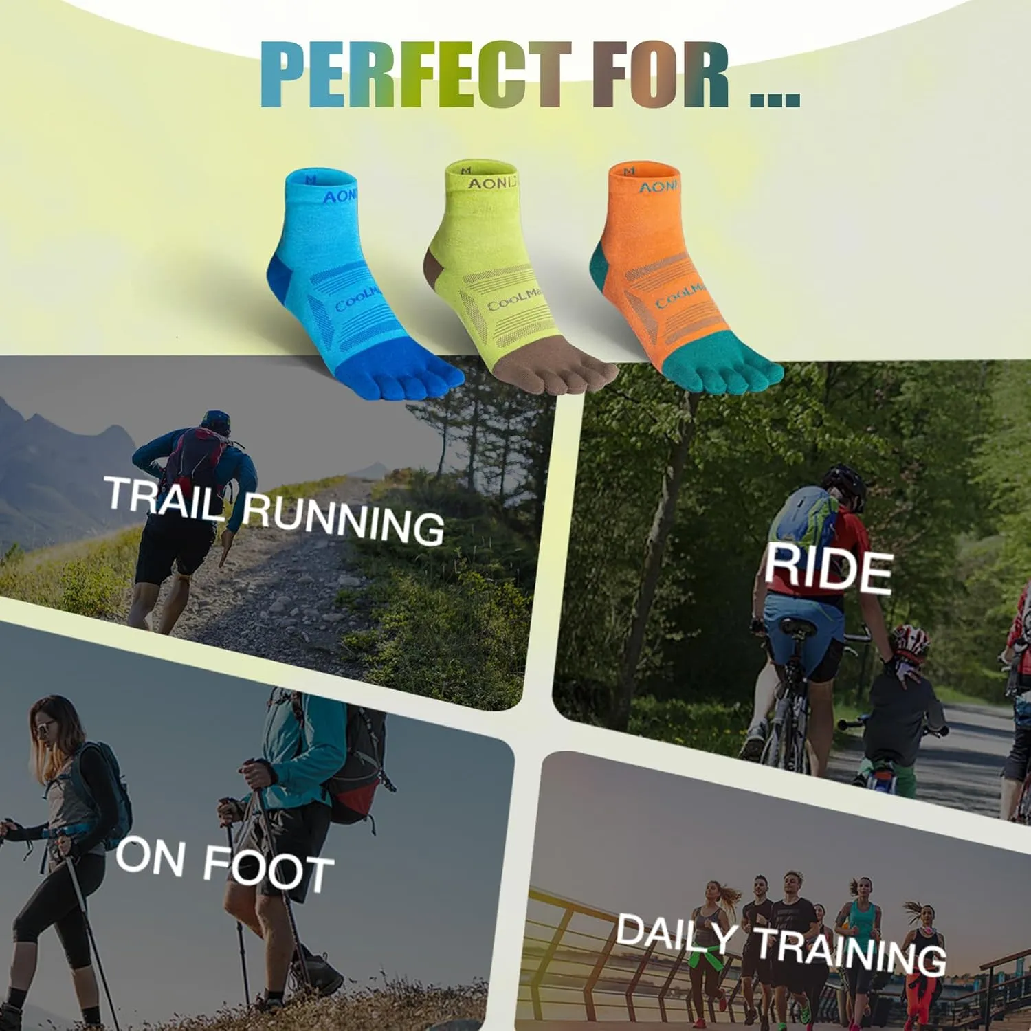 Toe Socks Cool-max Running Socks for Men Women 3 Pairs Athletic Breathable Five Finger Socks
