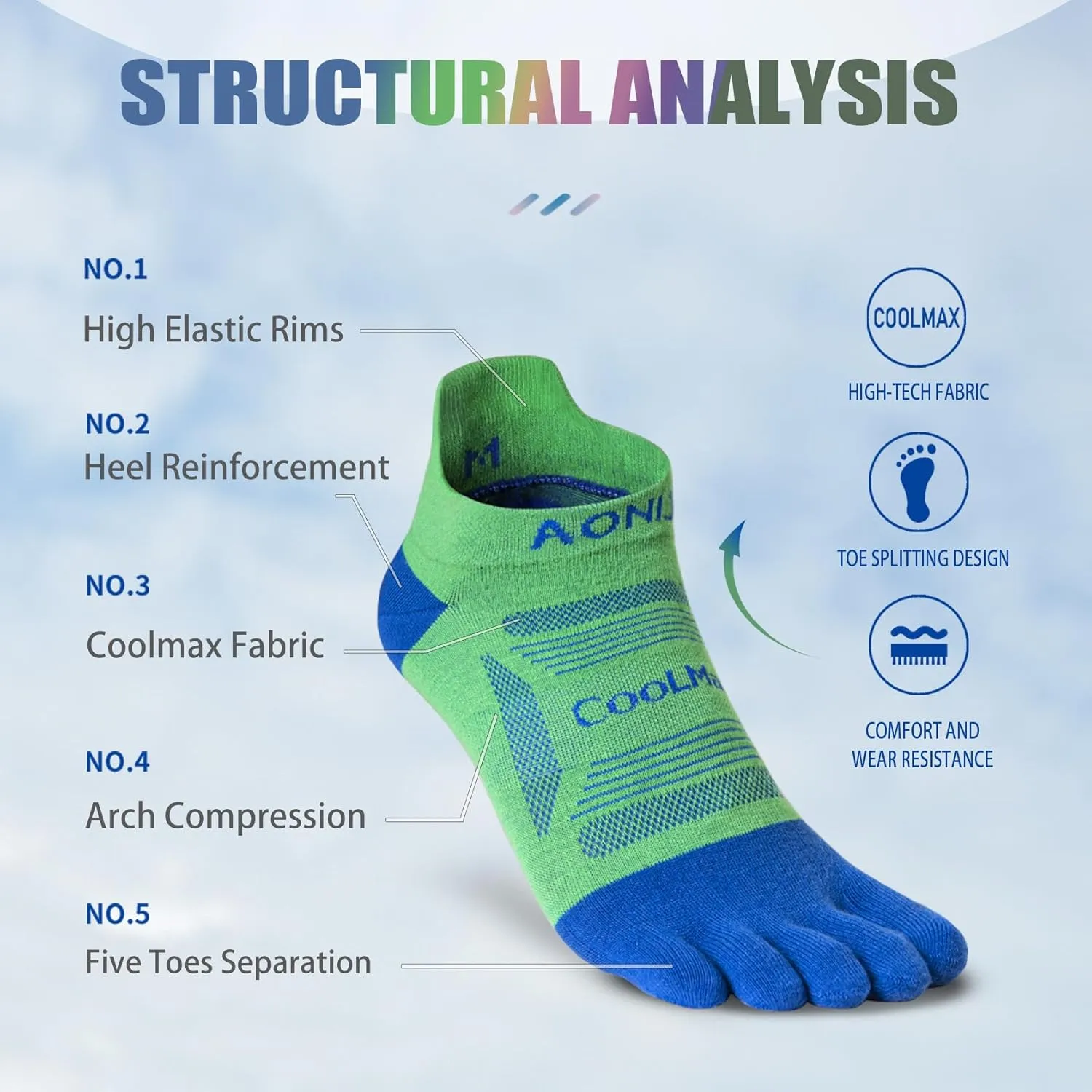 Toe Socks Cool-max Running Socks for Men Women 3 Pairs Athletic Breathable Five Finger Socks