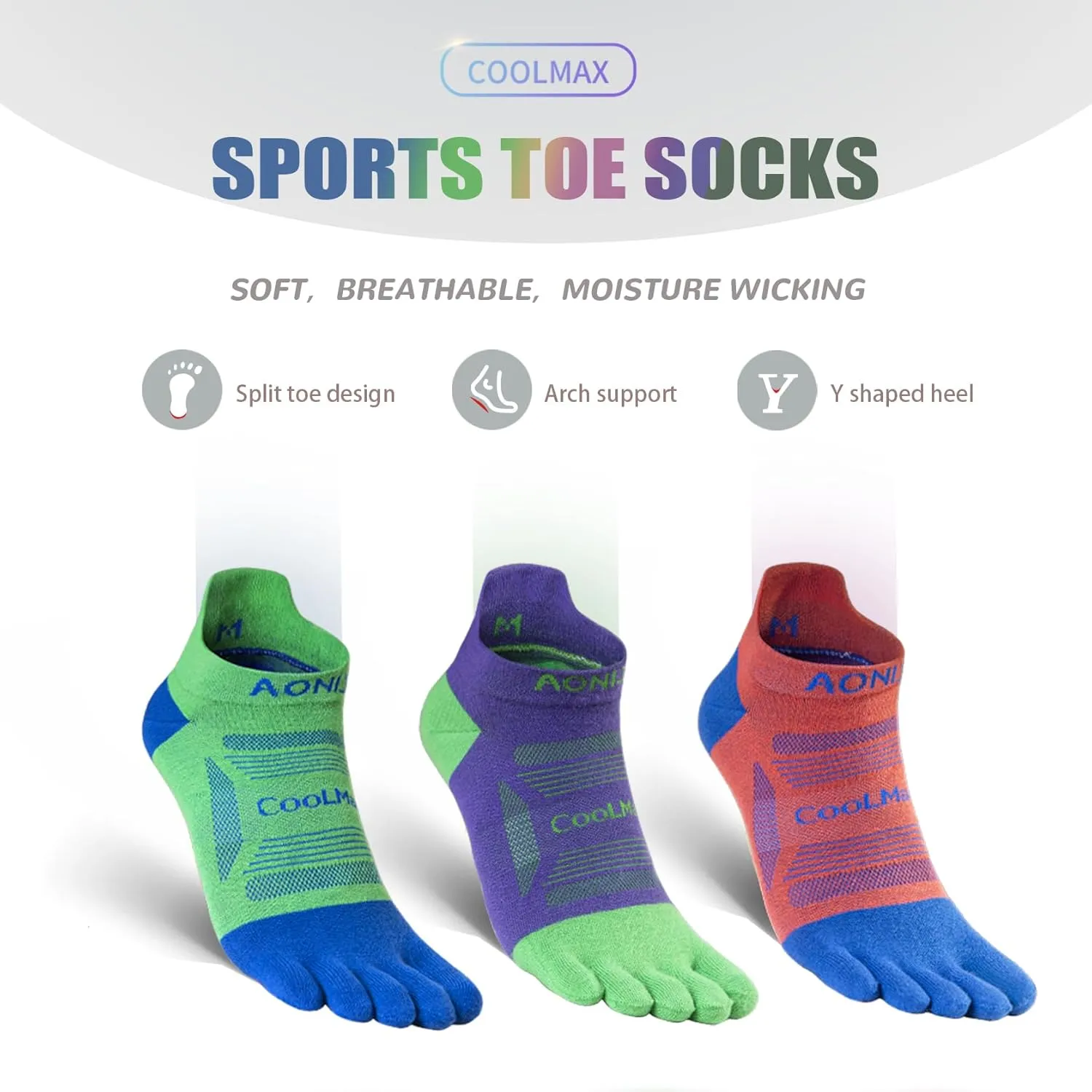 Toe Socks Cool-max Running Socks for Men Women 3 Pairs Athletic Breathable Five Finger Socks