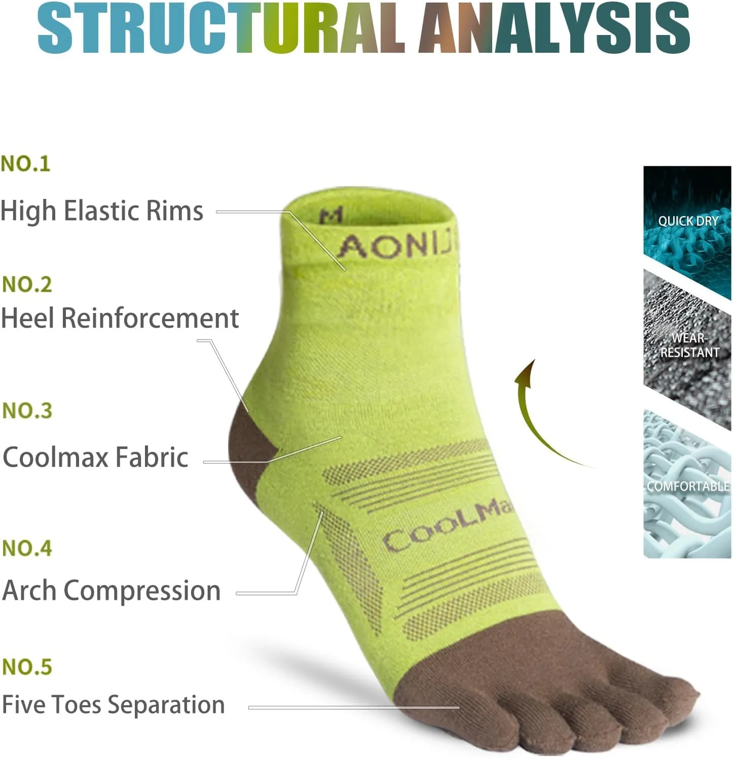 Toe Socks Cool-max Running Socks for Men Women 3 Pairs Athletic Breathable Five Finger Socks