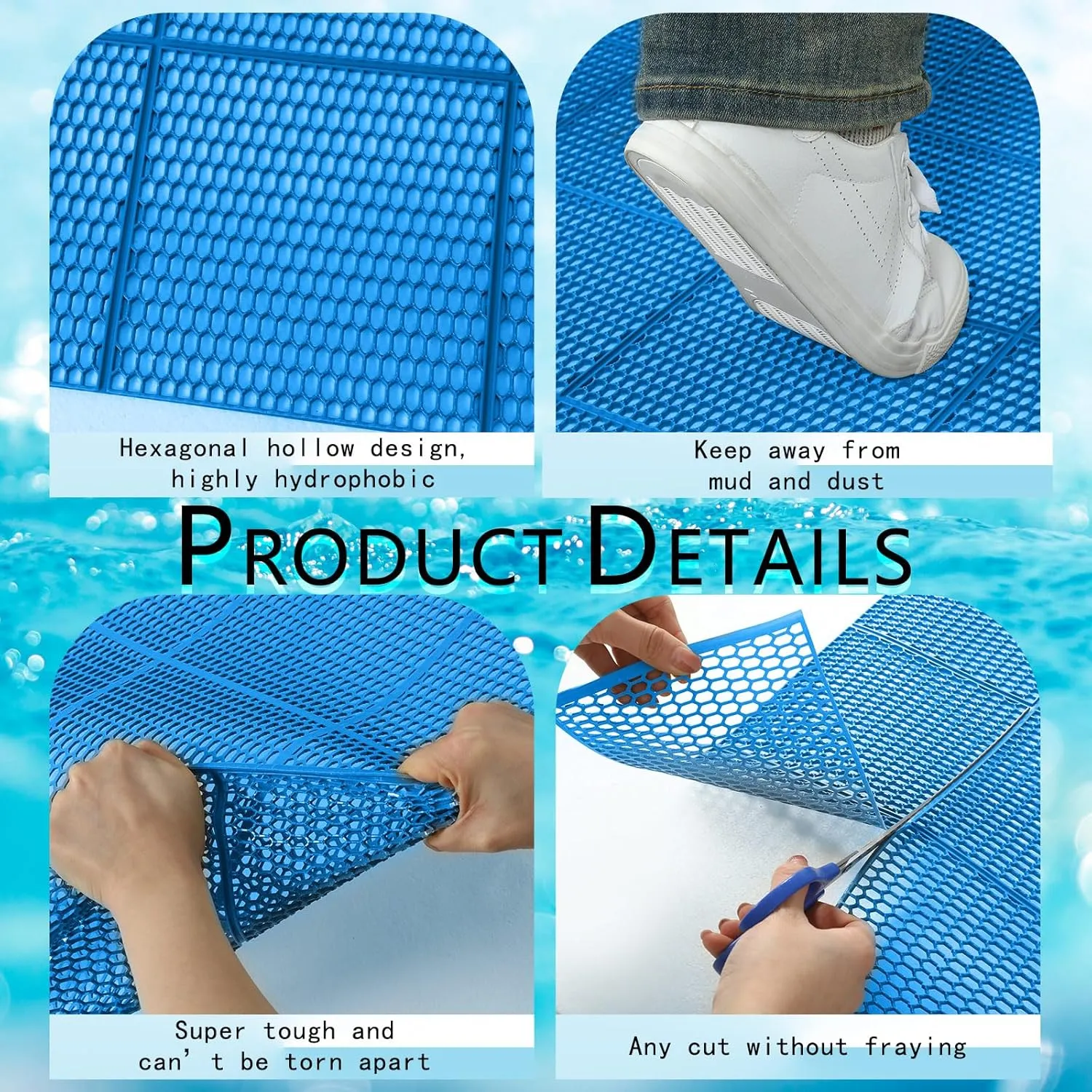 Tondiamo Drainage Pool Flooring Mats Swimming Pool Non Slip Mat PVC Splash Matting Mesh Hollow Doormat Roll for Outdoor Indoor Patio Restaurant Garage Kitchen Bathroom Bars(3 x 20 ft,Blue)