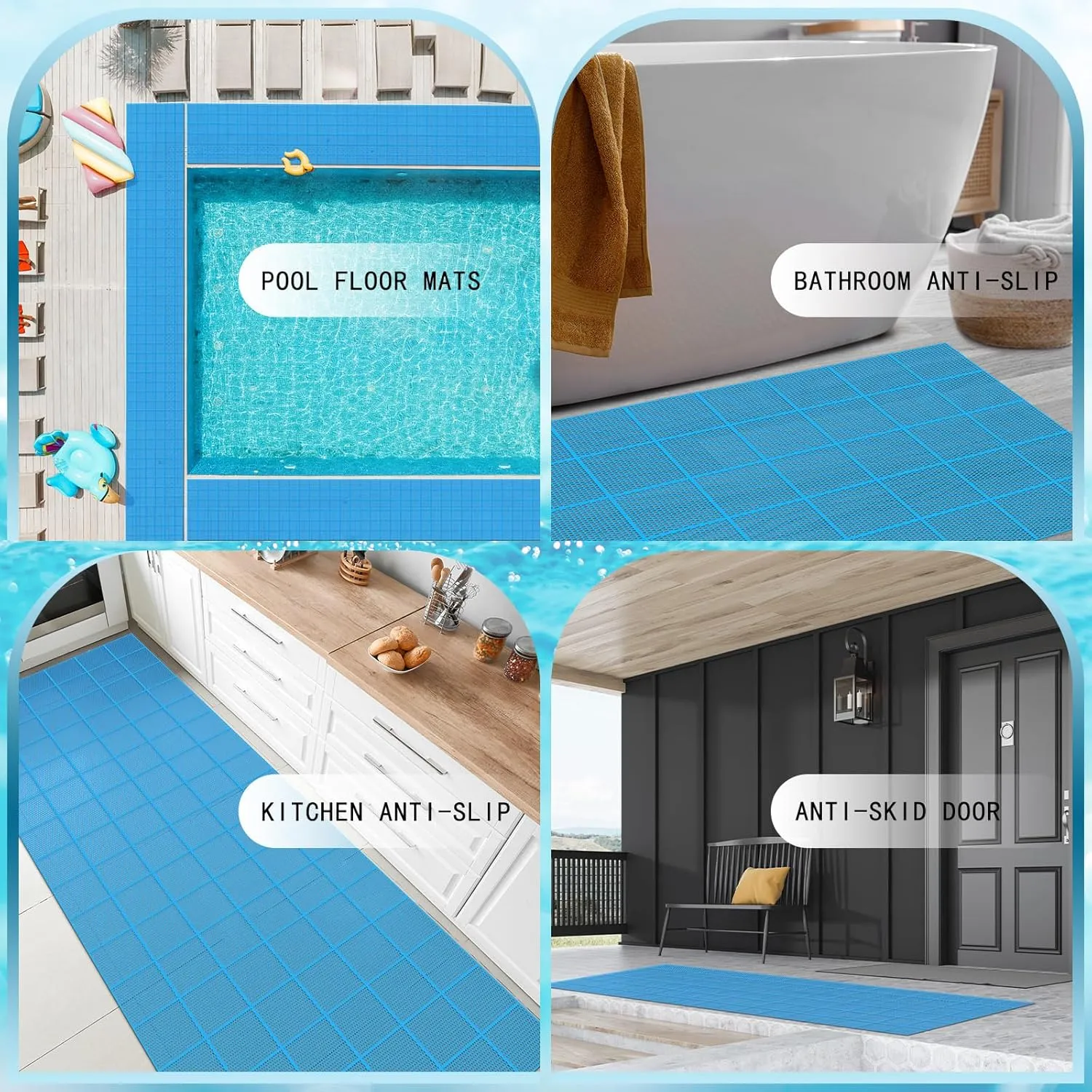 Tondiamo Drainage Pool Flooring Mats Swimming Pool Non Slip Mat PVC Splash Matting Mesh Hollow Doormat Roll for Outdoor Indoor Patio Restaurant Garage Kitchen Bathroom Bars(3 x 20 ft,Blue)