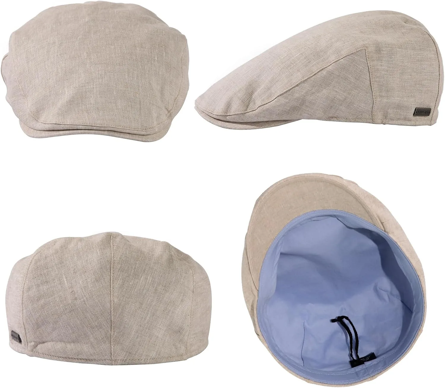 TOP-EX L/XL/XXL 100% Natural Linen Flat Cap Summer Cooling Newsboy Cap