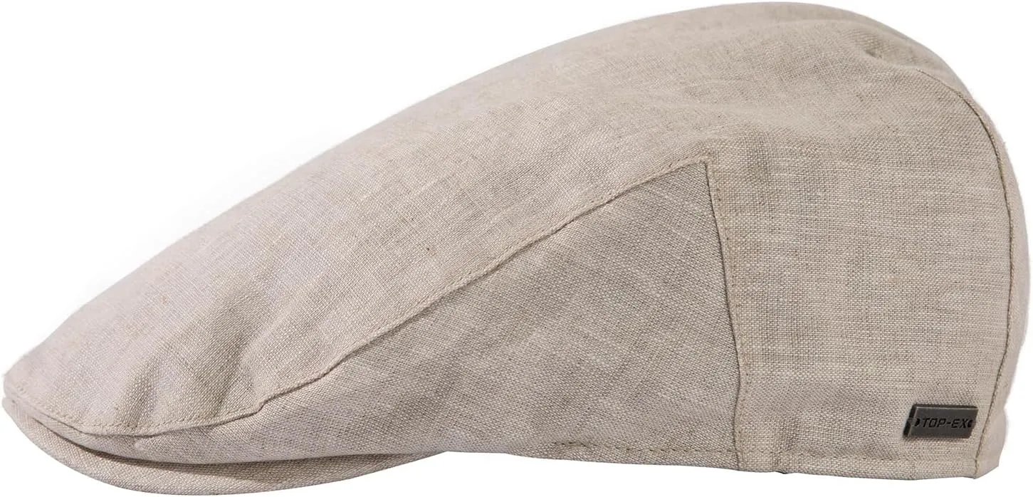 TOP-EX L/XL/XXL 100% Natural Linen Flat Cap Summer Cooling Newsboy Cap