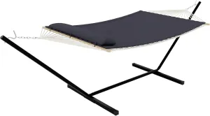 Ultra-Comfort 2-Person Hammock Set with Foldable Steel Frame – Heavy-Duty Outdoor Lounger for Garden, Camping & Patio (450lb Capacity   Quick-Stow Carry Bag),Dark Gray (Flat)