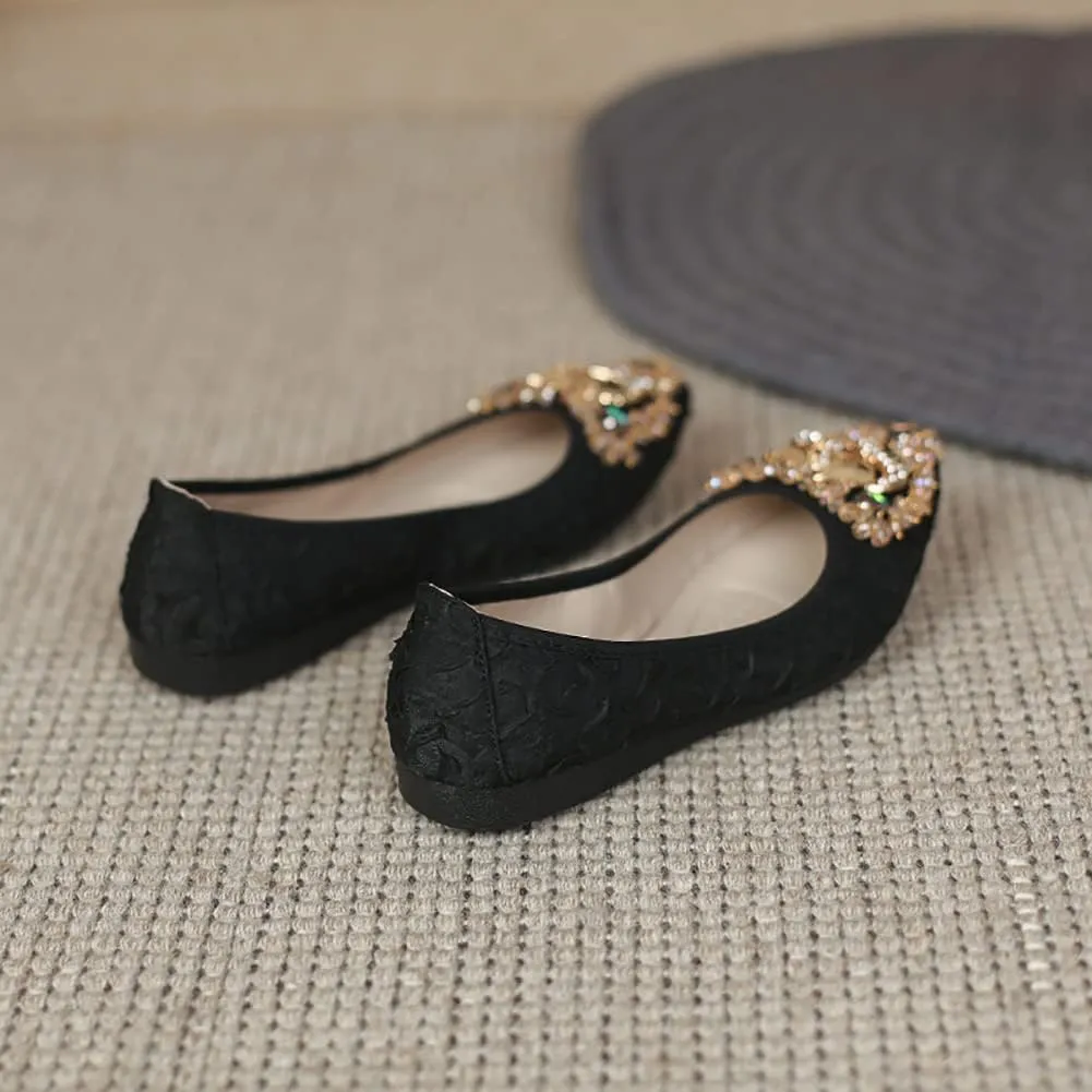 Unifizz Women's Ballet Flats Soft Pointed Toe Rhinestone Wedding Ballerina Shoes Foldable Sparkly Comfort Slip on Flat Shoes for Women