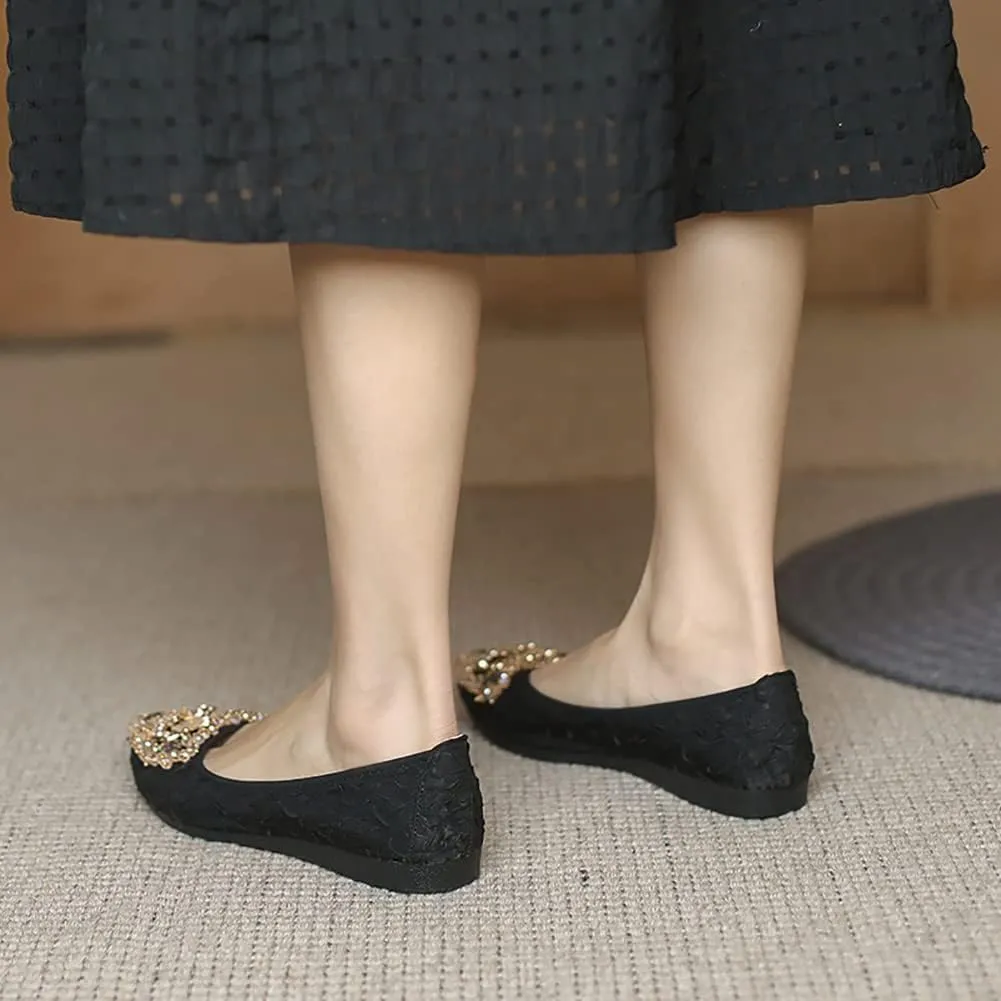 Unifizz Women's Ballet Flats Soft Pointed Toe Rhinestone Wedding Ballerina Shoes Foldable Sparkly Comfort Slip on Flat Shoes for Women