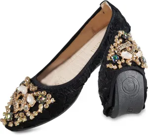 Unifizz Women's Ballet Flats Soft Pointed Toe Rhinestone Wedding Ballerina Shoes Foldable Sparkly Comfort Slip on Flat Shoes for Women