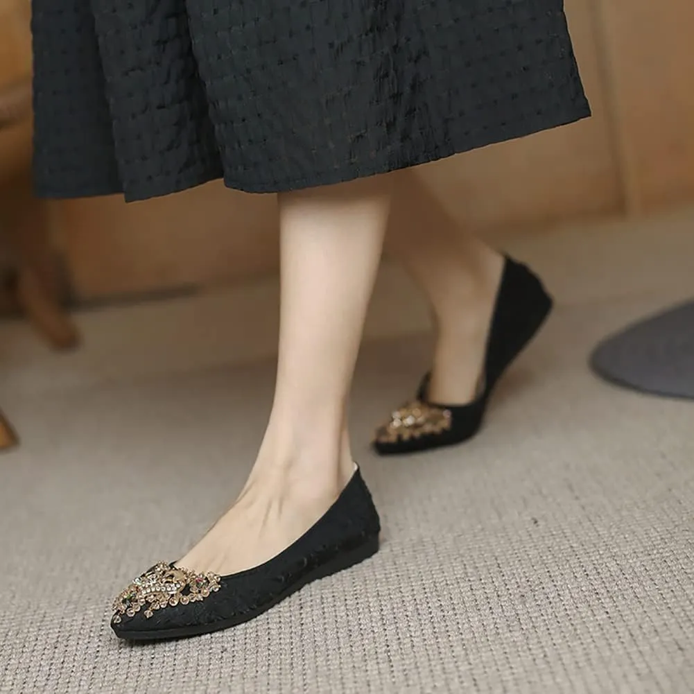 Unifizz Women's Ballet Flats Soft Pointed Toe Rhinestone Wedding Ballerina Shoes Foldable Sparkly Comfort Slip on Flat Shoes for Women