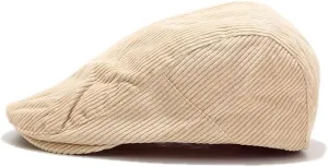 Unisex Corduroy Flat Newsboy Cap with Snap Button Vintage Gatsby Driving Hat for Women Men