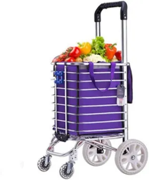 Utility Shopping Cart Foldable Shopping Cart Portable Aluminum Alloy Anti-Rust Trolley with Wheels and Detachable Picnic Canvas Bag Portable Grocery Cart to Save Space (Color : 1)
