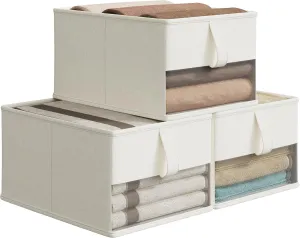 Vailando Foldable Storage Bins with Clear Window, Fabric Organizer for Closet, Shelves & Cubes - Breathable, Odor-Free Storage Boxes for Towels, Clothes, Toys, Books - 14.75"x10.25"x8", White, 3-Pack