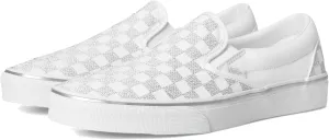 Vans Unisex Classic Slip On Checkerboard Sneaker, Metallic White, 11 US Men