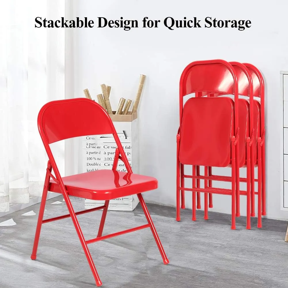 VECELO Metal Folding Chairs 4 Pack, Double Hinged Steel Frame Easy Foldable&Stackable for Office Kitchen Dinning Wedding Patio and Garden