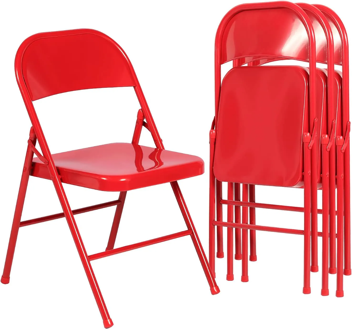 VECELO Metal Folding Chairs 4 Pack, Double Hinged Steel Frame Easy Foldable&Stackable for Office Kitchen Dinning Wedding Patio and Garden