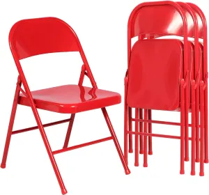 VECELO Metal Folding Chairs 4 Pack, Double Hinged Steel Frame Easy Foldable&Stackable for Office Kitchen Dinning Wedding Patio and Garden