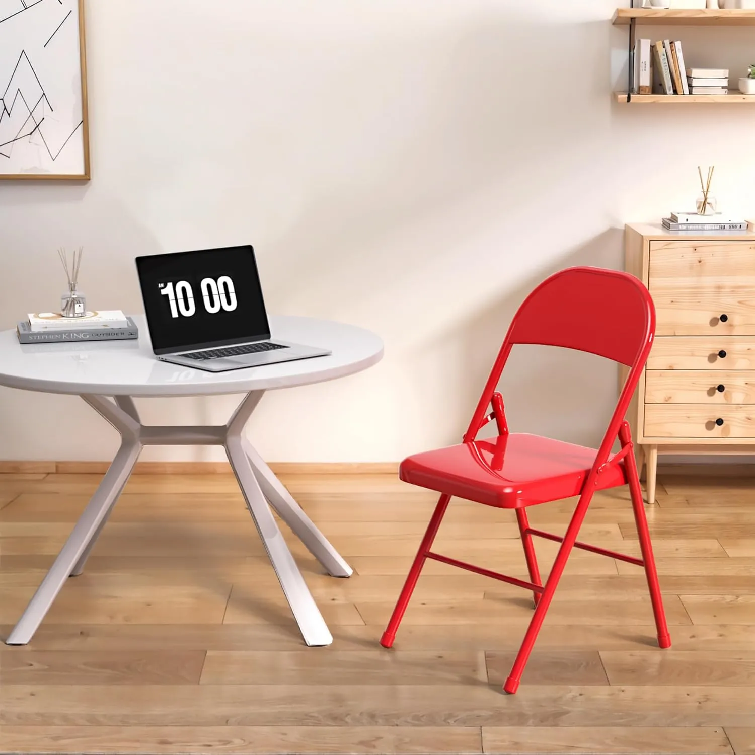 VECELO Metal Folding Chairs 4 Pack, Double Hinged Steel Frame Easy Foldable&Stackable for Office Kitchen Dinning Wedding Patio and Garden