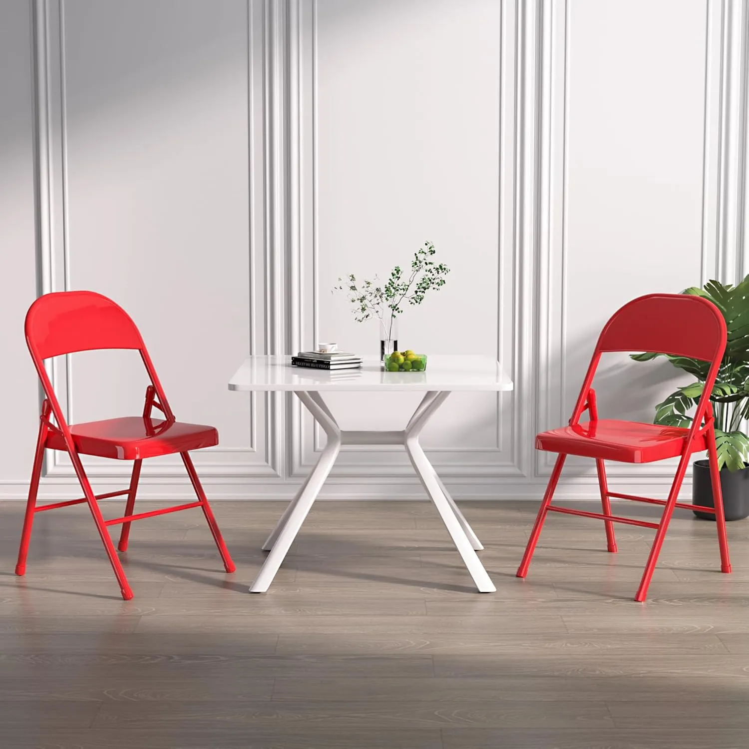 VECELO Metal Folding Chairs 4 Pack, Double Hinged Steel Frame Easy Foldable&Stackable for Office Kitchen Dinning Wedding Patio and Garden