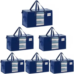 VENO 6 Pack Moving Bags, Comforter and Blanket Storage Bags for Closet, Moving Boxes, Boxes with Lids Alternative, College Dorm Packing Supplies, Foldable Heavy-Duty Tote with Window (Blue, 6 Pack)