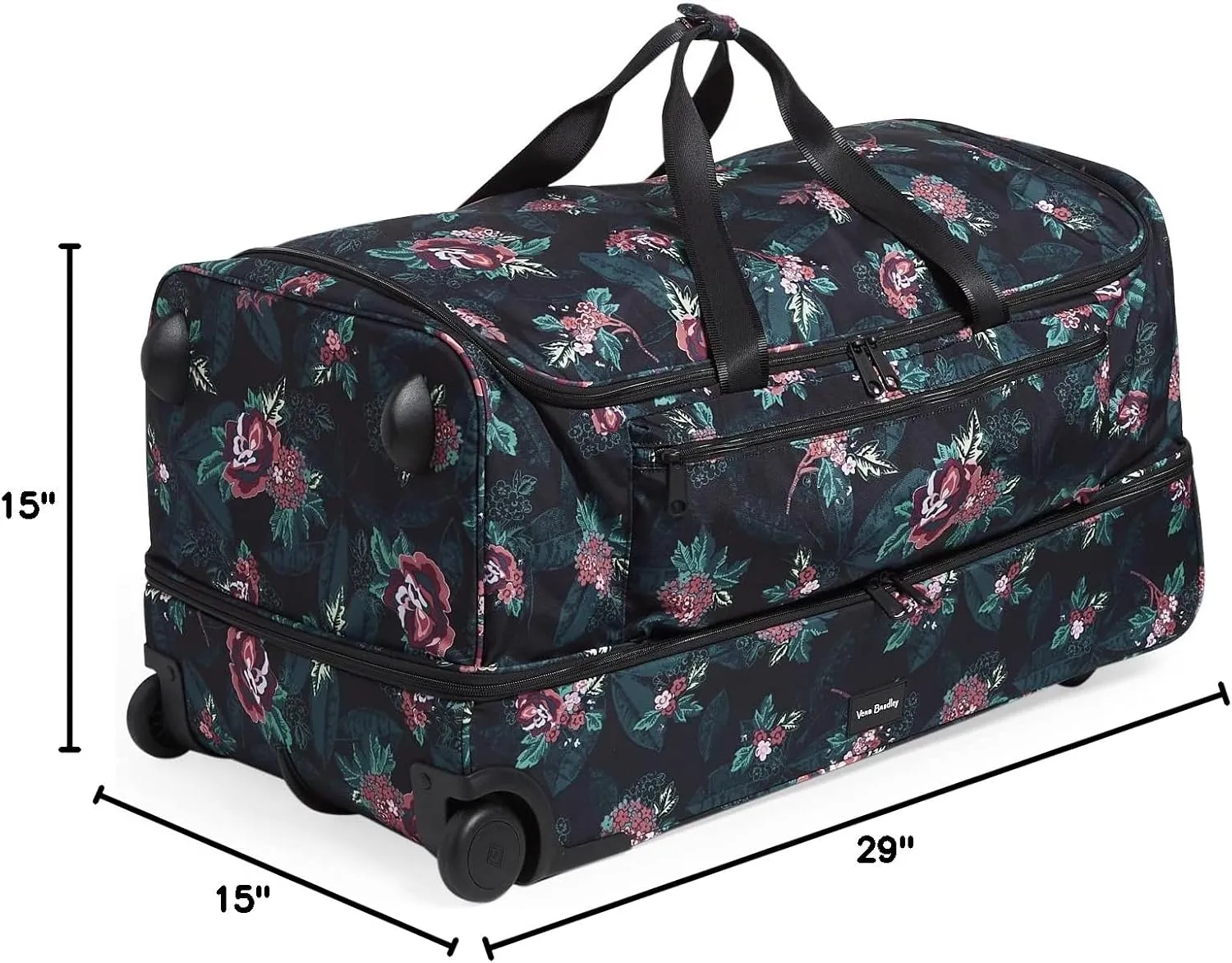 Vera Bradley Women's Recycled Lighten Up Reactive Xl Foldable Rolling Duffle Luggage, Rose Foliage, One Size