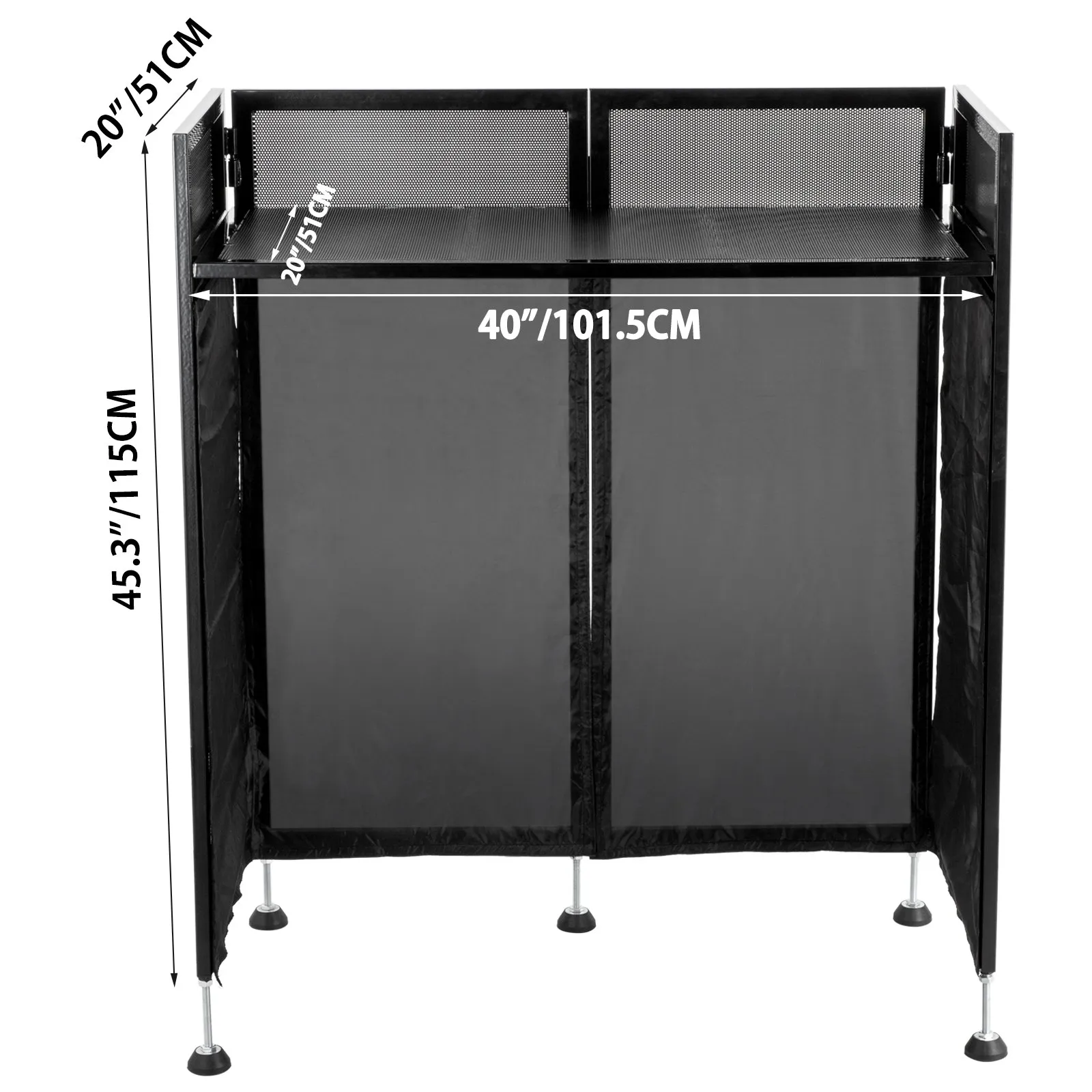 VEVOR DJ Facade Table 20x40x45 Inches, DJ Booth Flat Table Top 20x40 Inch, Adjustable DJ Event Facade with White & Black Scrim, Folding DJ Booth Metal Frame, Foldable Cover Screen