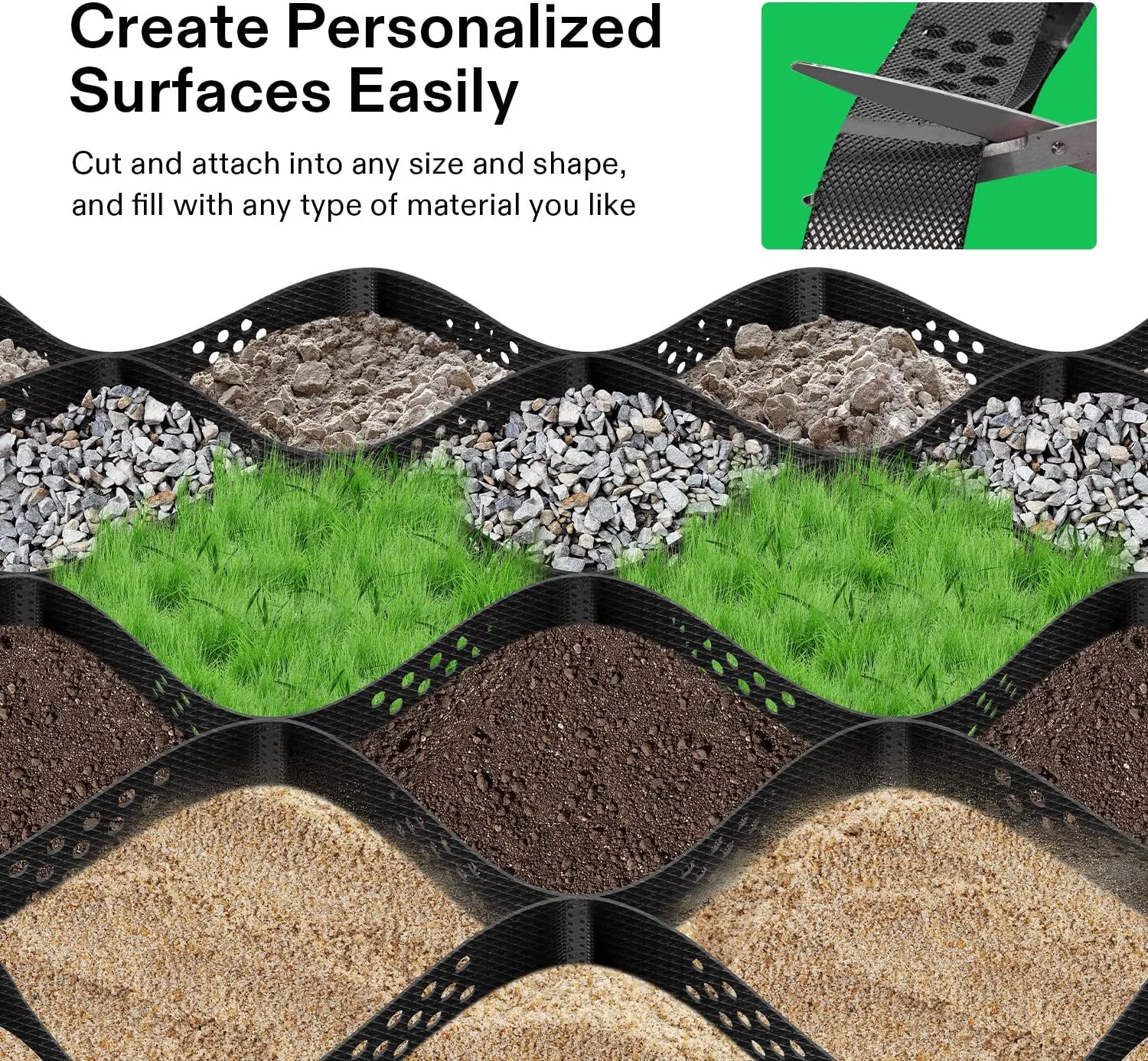 VIVOSUN 2’’ Depth Ground Grid, 9x17 ft, High-Density HDPE Geo Cell, 1885 lbs per sq ft Load, Foldable & Tensile, Easy Installation with Gloves, Perfect for Gardens, Driveways, Pathways, Slopes