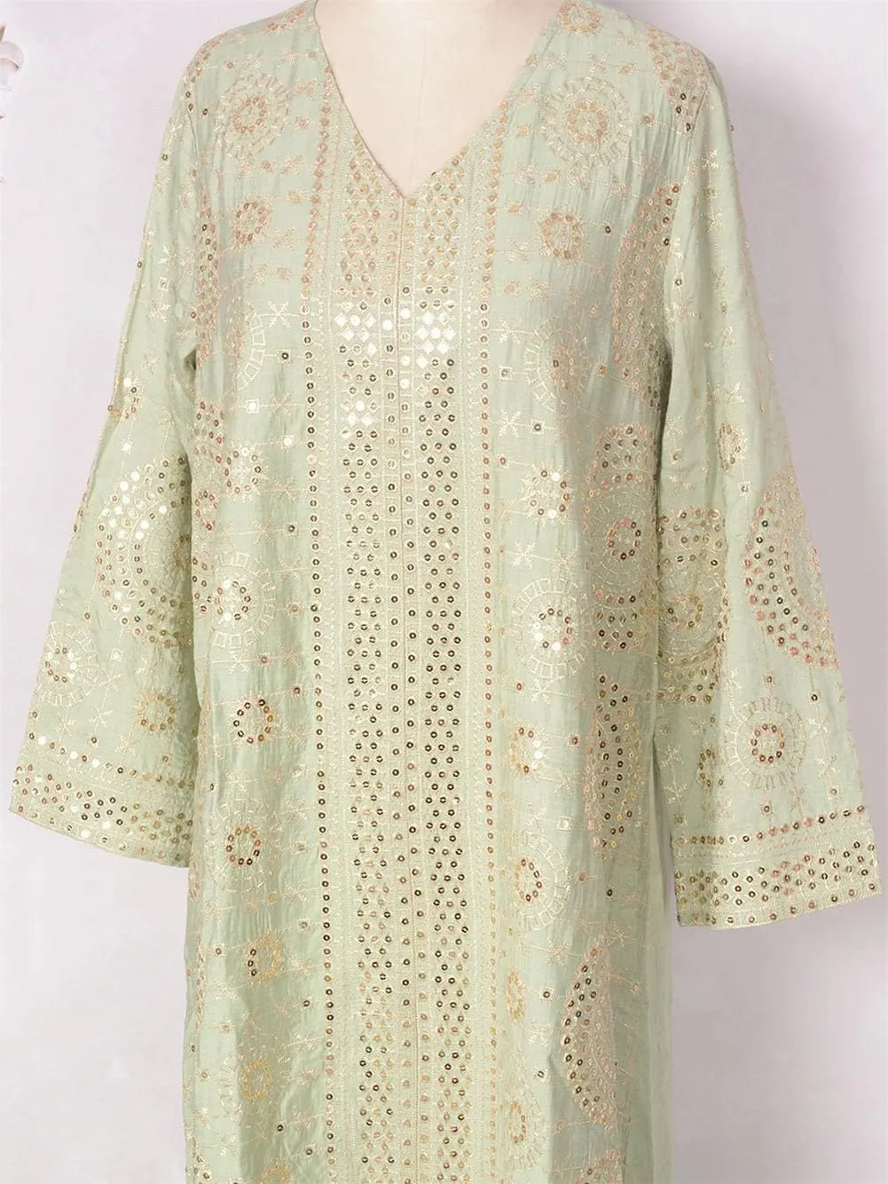 Vsadsau Women Sequin Moroccan Dress Caftan Casual Loose Robe Long Sleeve Printed Chiffon Dresses